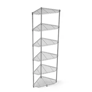 Hardware 6 Tier Shelf Tool storage rack Corner Wire Shelf Rack Pentagonal Shelves Adjustable Metal Heavy Duty Free Standing Corner Storage Display Chrome Rack for Bathroom, Living Room, Kitchen - Chrome