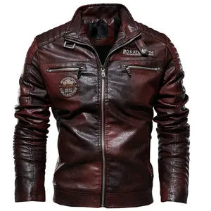 Men's Leather Jacket Stand Collar Trendy Autumn Winter New Stylish Motorcycle Jacket Youth European Size Coat Casual Long Sleeve