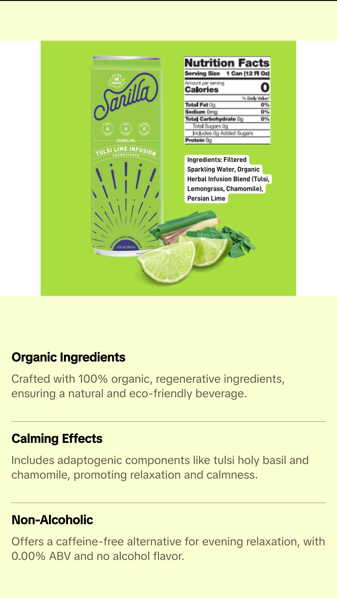 Tulsi Lime Sarilla Sparkling Botanical by Drink Sarilla