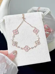 Elegant Rose Gold Pearl Shell Zircon Bracelet, Perfect for Women's Daily Wear, Best Friend Gift, Birthday Present, Unique Accessory, Flower Design Bracelet