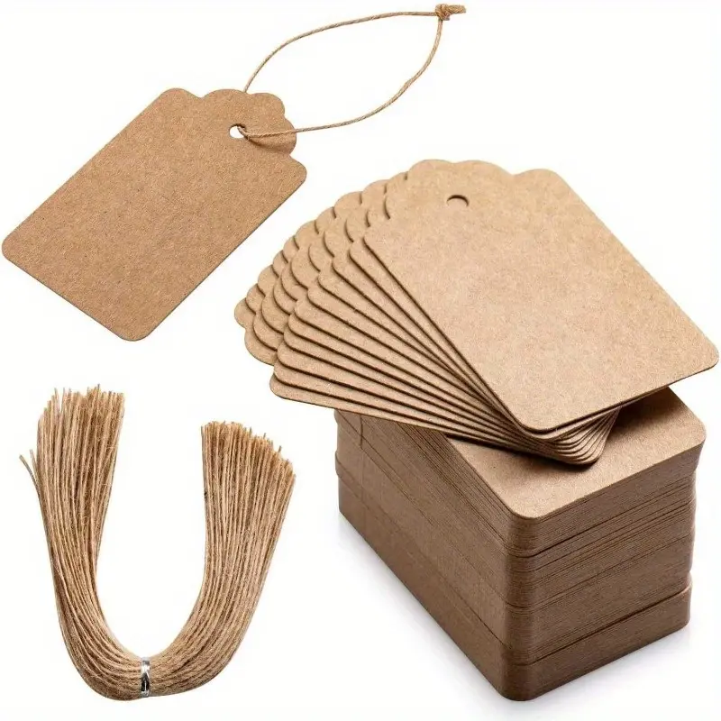 30pcs Kraft Paper Gift Tags with Jute Rope, Blank Merchandise Price Hanging Tags, Bulk Tags for Weddings, Birthdays, Holidays, Party Favors, Hang Tag Set