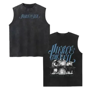 Pierce The Veil Band Unisex Vintage Washed Cotton Vest, Retro Band Print Sleeveless Shirt, Casual Regular Fit, Perfect Boyfriend Gift summervibes☀️