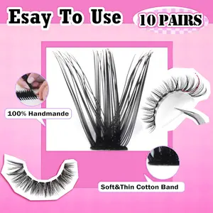 【C-Type Curly Voluminous Cluster False Eyelashes】 3D Lightweight Fake Lashes Natural Realistic Thin Comfortable Easy to Wear Daily Portable Long-Lasting Stylish Contact Lens Beauty Big Eyes