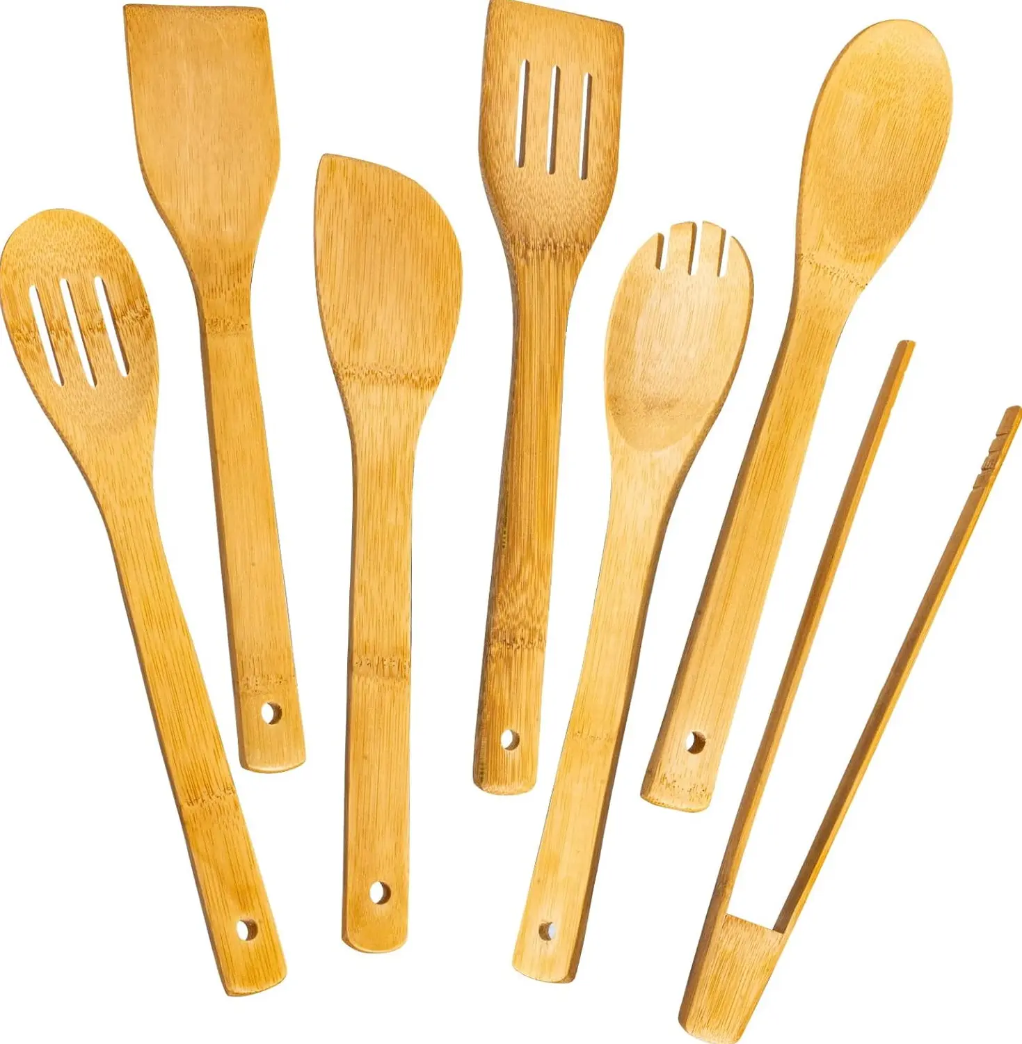 7-Piece Wooden Cooking Utensils Set – Bamboo Kitchen Utensil Set for Nonstick Cookware, Wooden Spoons & Spatula Set for Cooking, Durable Kitchen Tools