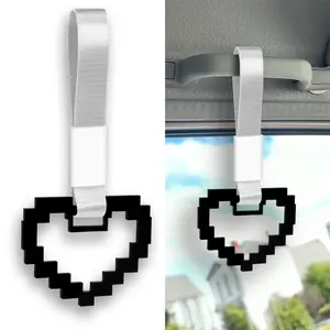 JDM Mosaic Heart Shaped TSURIKAWA Ring Car Subway Bus Handle Hand Strap Black Ring