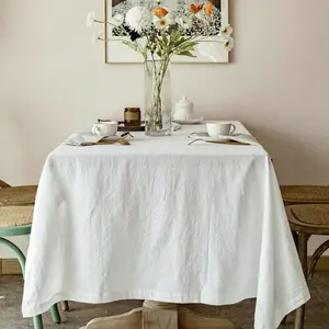 Luxury White 100% Cotton Tablecloth，Soft Fabric Dining Room Decoration