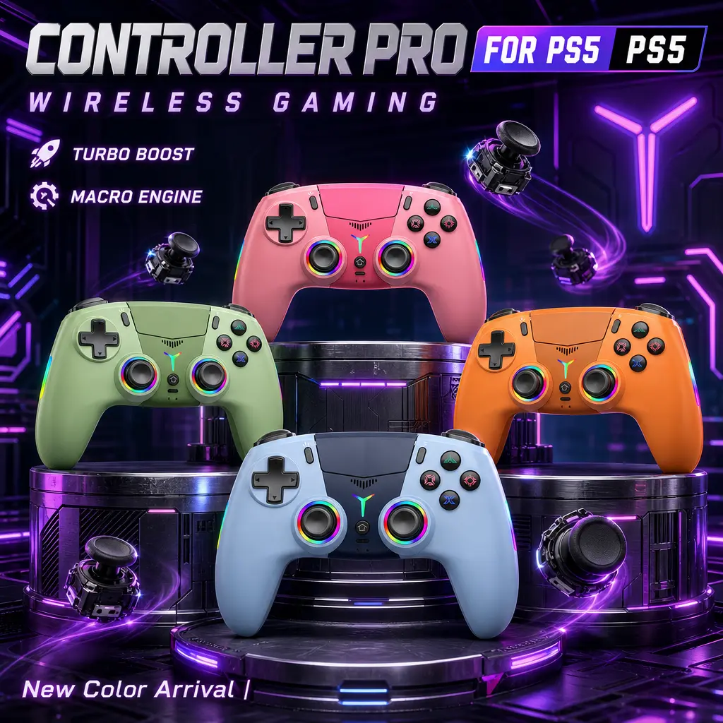 Olevo Professional Anti-Drift Wireless Gamepad for PS5 Console - Plastic Smartphone-Compatible Accessory with Dual Vibration, Motion Controls, Button Customization, Turbo Rapid Fire, 1000mAh Fast-Charging Battery, Touchpad, Bluetooth 5.0, Macro Engine