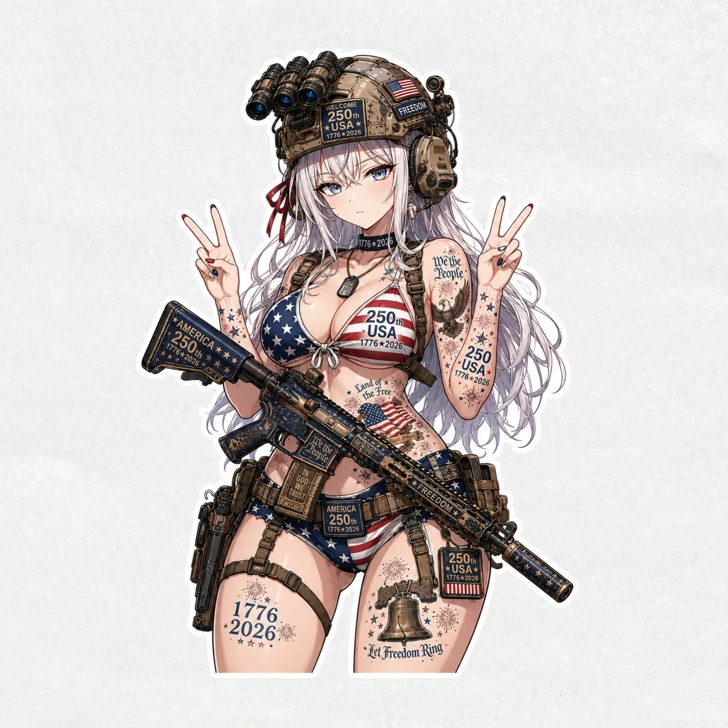Alya USA 250th Anniversary Sticker  Patriotic Anime Vinyl Decal  Tactical Girl 4th of July Art