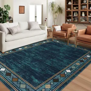【GARVEE】5x7 Rug Green Washable Rug Border Rugs Traditional Rug Non-Slip Rug Geometric Carpet Contemporary Low Pile Rugs for Living Room Bedroom Farmhouse Dining Room Office