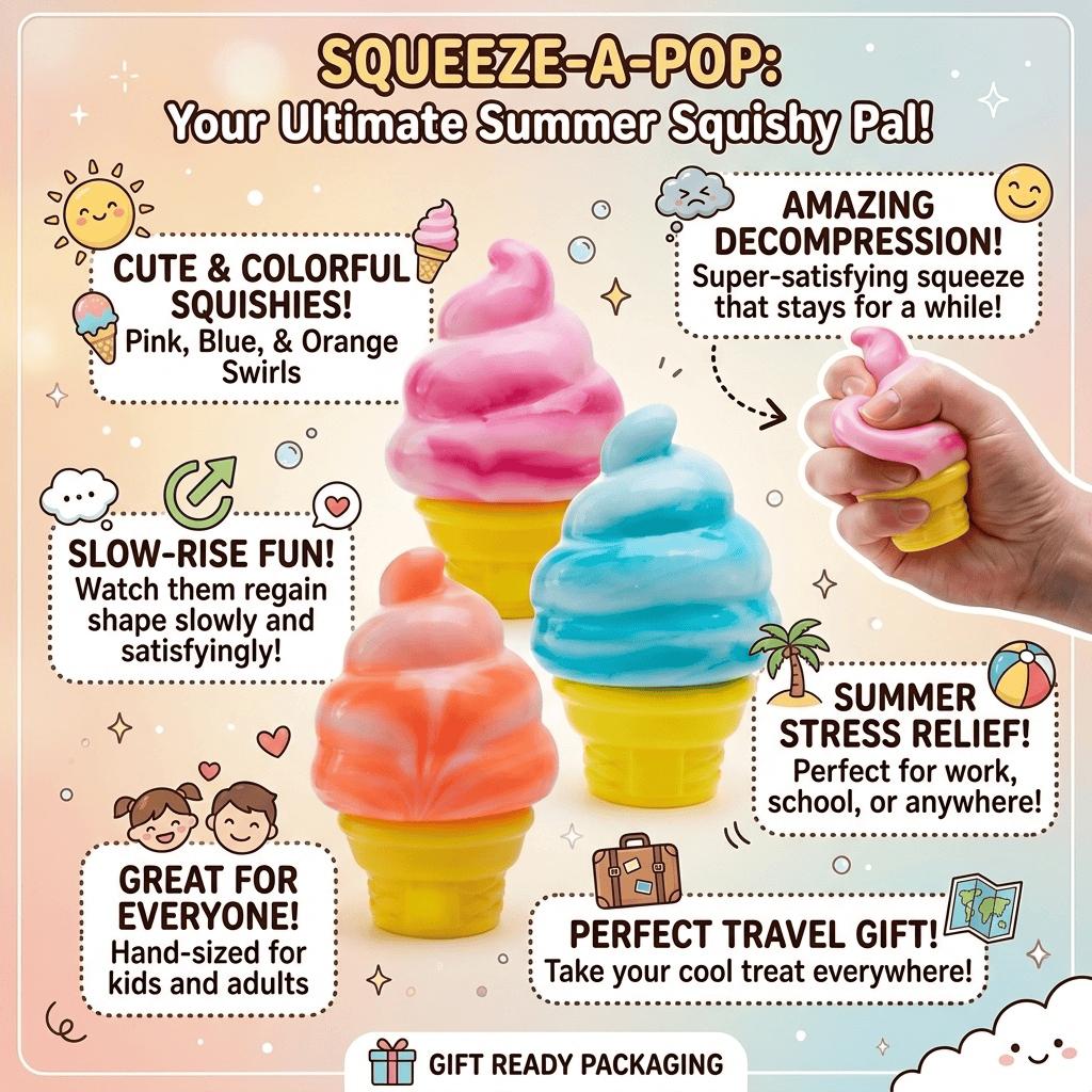 Viral Ice Cream Squishy 2026 Most Satisfying Slow Rising ASMR Toy Sweet Scented Sensory Fidget for Stress Relief & Anxiety Perfect Kawaii Party Favors & Birthday Gift for Kids & Adults