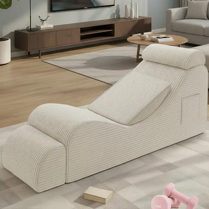 Winzoo Modern Ergonomic Fully Padded Adjustable Chaise Lounge Chair with Ottoman, Headrest, Waist Pad, Cushions & Adjustable Seat - Indoor Sofa Furniture Comfy Reading Chair for Reading, Watching TV, Bedroom