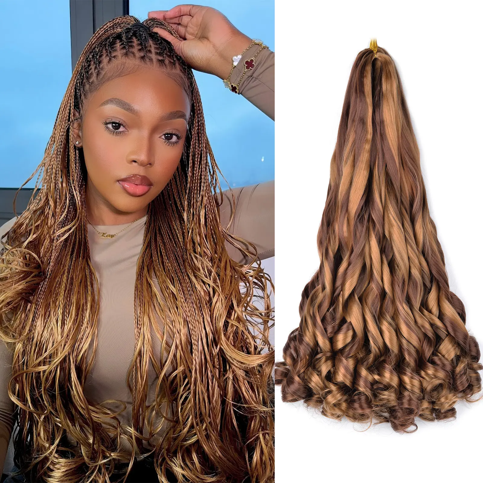 French Curly Braiding Hair 22 Inch Loose Wavy 8 Packs Bouncy Braiding Hair Extensions 75g/Pack Synthetic French Curl Crochet Hair for Black Women (22 Inch,8 Packs)