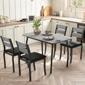 5 Piece Dining Table Set for 4  Modern Kitchen Table and 4 Chairs  Space Saving Metal Frame  for Small Apartment  Dining Room  Grey