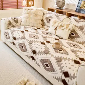 Plush Anti-Slip Dustproof Cat Scratch Sofa Cushion Cover, Reusable All-Purpose Winter Mat, Warm Plaid Design, Sofa Couch Protector, Home Decor, Sofa Slipcover