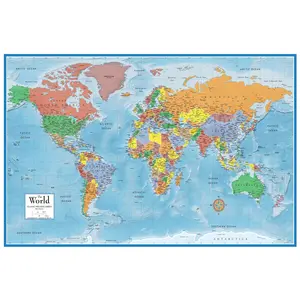 World Map Poster – 24x36 Classic Folded Paper Map with 3D Topographic Design