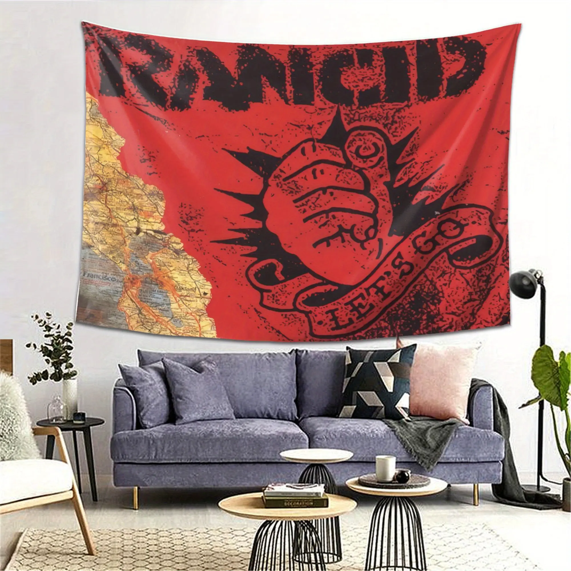 Rancid Band Music Album Cover Inspired Tapestry, Artistic Design, Soft & Durable Polyester Material, Perfect Gift for Pink and Home Enthusiasts, Bold Text Pattern, High-Quality Print, Premium Materials, Essential for Young Adults