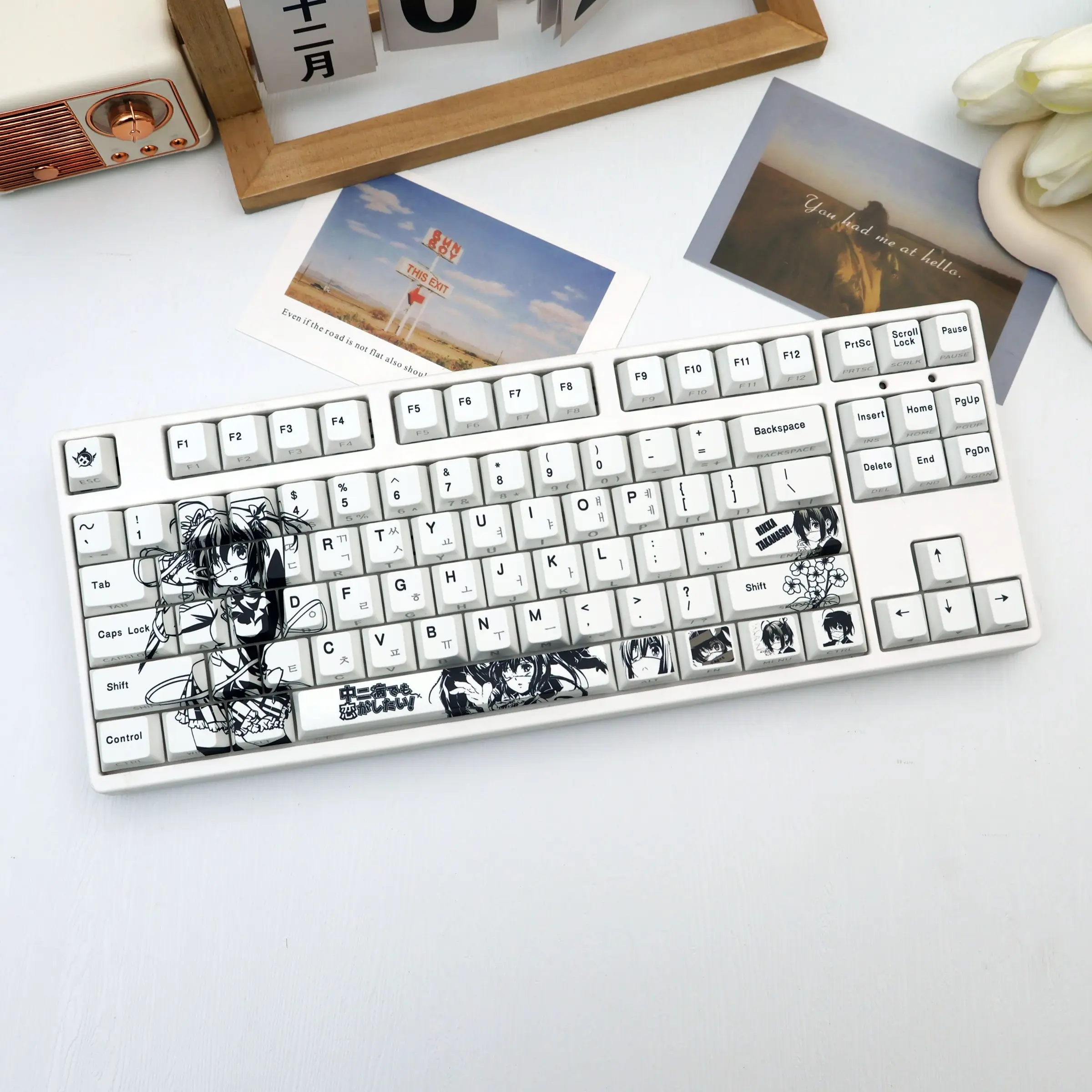 138 Key Anime Girl Pbt Keycaps, Cherry Style Side-Printed Semi-Transparent, Dye Sublimation, Compatible with Mx Axes, Keyboard Models 61/64/68/87/96/104/108