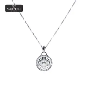ANGEPERLE S925 Silver Akoya Saltwater Pearl Pendant 7-8mm ZZN147
