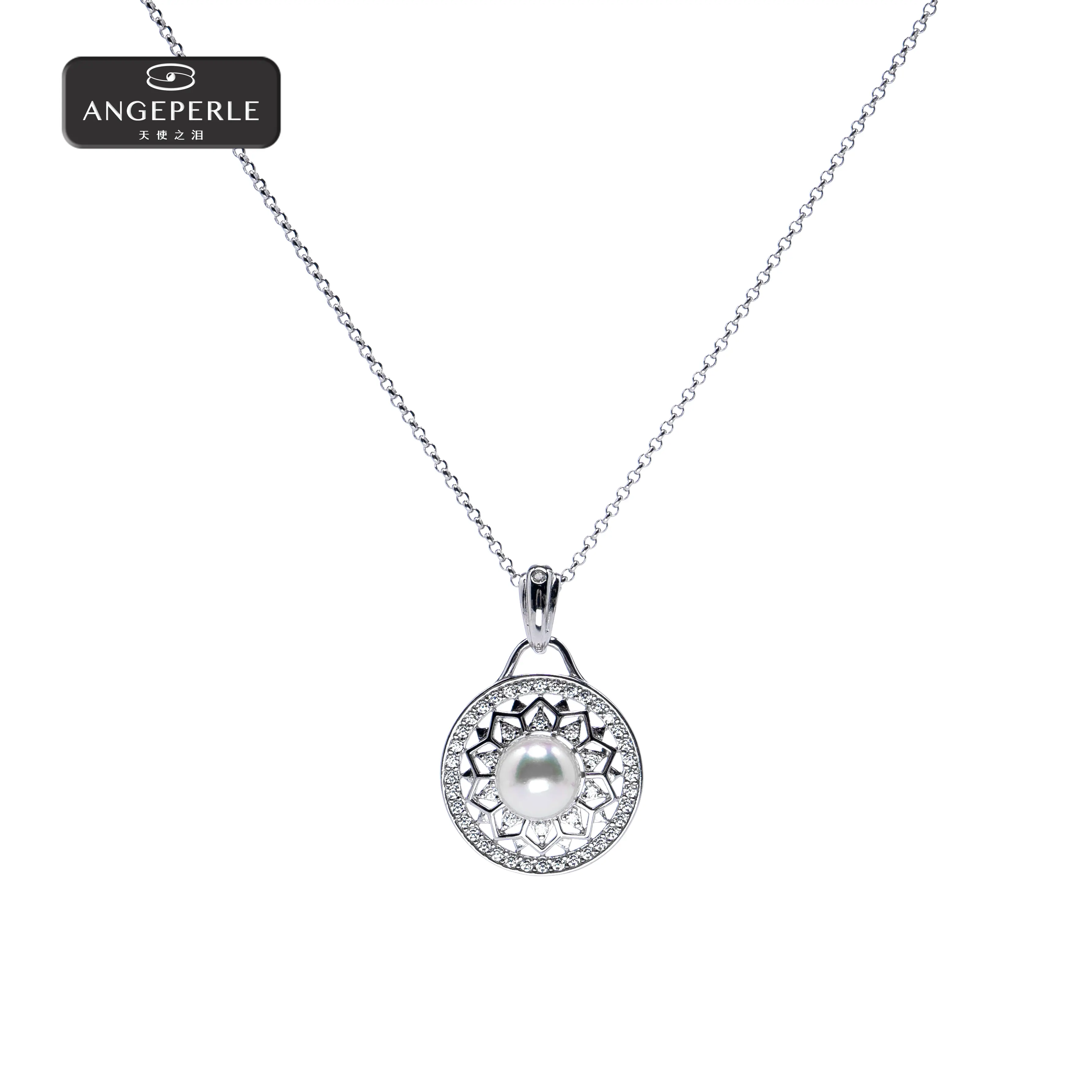 ANGEPERLE S925 Silver Akoya Saltwater Pearl Pendant 7-8mm ZZN147