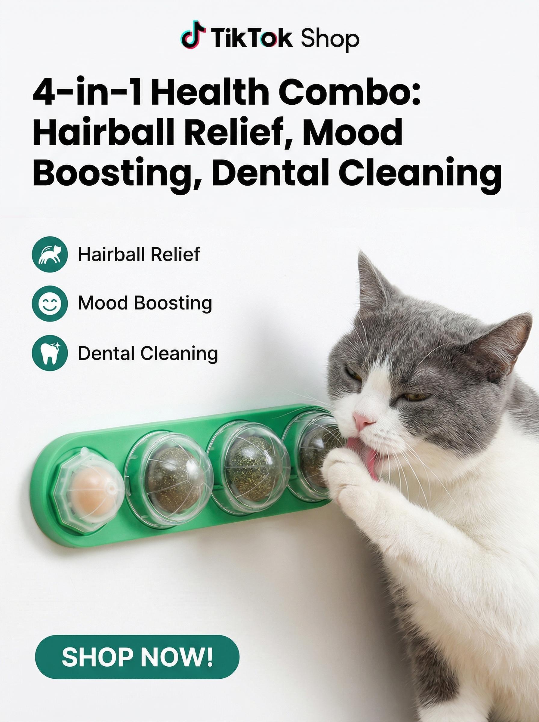 Catnip Toys Balls 4Pcs, Extra Energy Ball, Edible Kitten Silvervine Toys for Cats Lick, Healthy Teeth Cleaning Dental Toys, Cat Wall treats