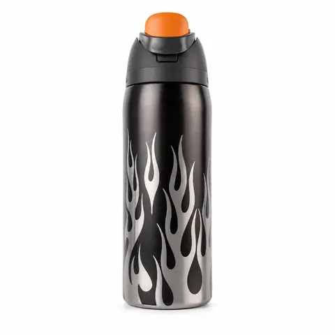 Owala FreeSip 32oz Black Silver Flame Water Bottle, Vacuum Insulated Stainless Steel Leak-Proof Straw Lid Sports Cup for Gym, Workout, Travel & Cold Drinks