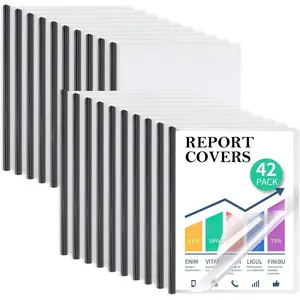 42 Pack Clear Report Covers with Sliding Bar, Presentation Folders for A4 and Letter Size Paper, Binder Bulk for School Business, 70 Sheet Capacity