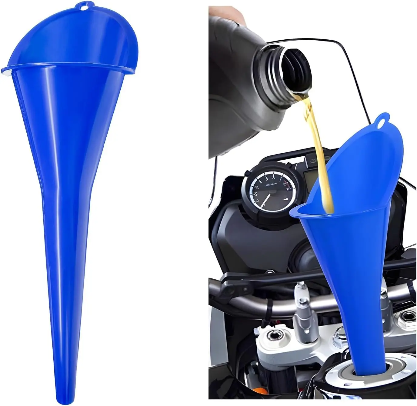 Long-Neck Oil Funnel for Automotive – Multi-Function Plastic Funnel for Oil, Gas & Lubricants – Universal Car Accessory (Blue (1-Pack))