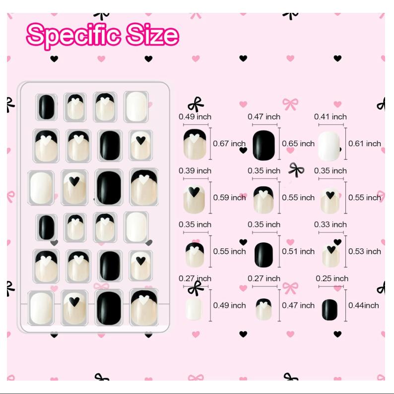 Allstarry 72pcs 3 pack Children Nails Press on Pre-glue Full Cover Kids French Tip Press on Nails Short False Nail Kits Lovely Gift for Children Little Girls Nail Art Decoration - Romantic French