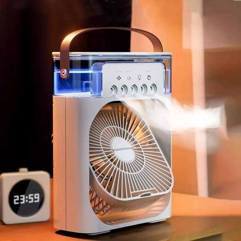 Portable USB Humidifier Fan, Misting Fan, Multifunctional Cooling Fan, USB Powered Fan, 5-Mode Ultrasonic Air Cooler with Mist Spray, Quiet Operation for Home, Office, Travel, Gift, Portable Cooling Fan