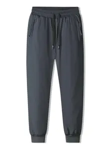 Men's Regular Fit Solid Zipper Pocket Drawstring Warm Jogger Pants, Casual Comfy Elastic Waist Trousers for Fall & Winter, Men's Bottoms for Daily Wear