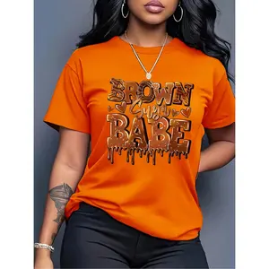 Women'S Brown Sugar Graphic T-Shirt - Casual Round Neck Short Sleeve with Flowing Sand Letter Heart Print, Relaxed Fit All-Season Comfort, Casual Attire & Themed Events, Durable Digital Print, No Chest Padding, Versatile Casual Outfit, Weekend Attire, Pla