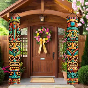 Hawaiian Tiki Totem Porch Banner, Decorative Banner, Polyester Material, Multi-Purpose Summer Party Wall Hanging, Beach Party Photo Prop, Indoor/outdoor Decor