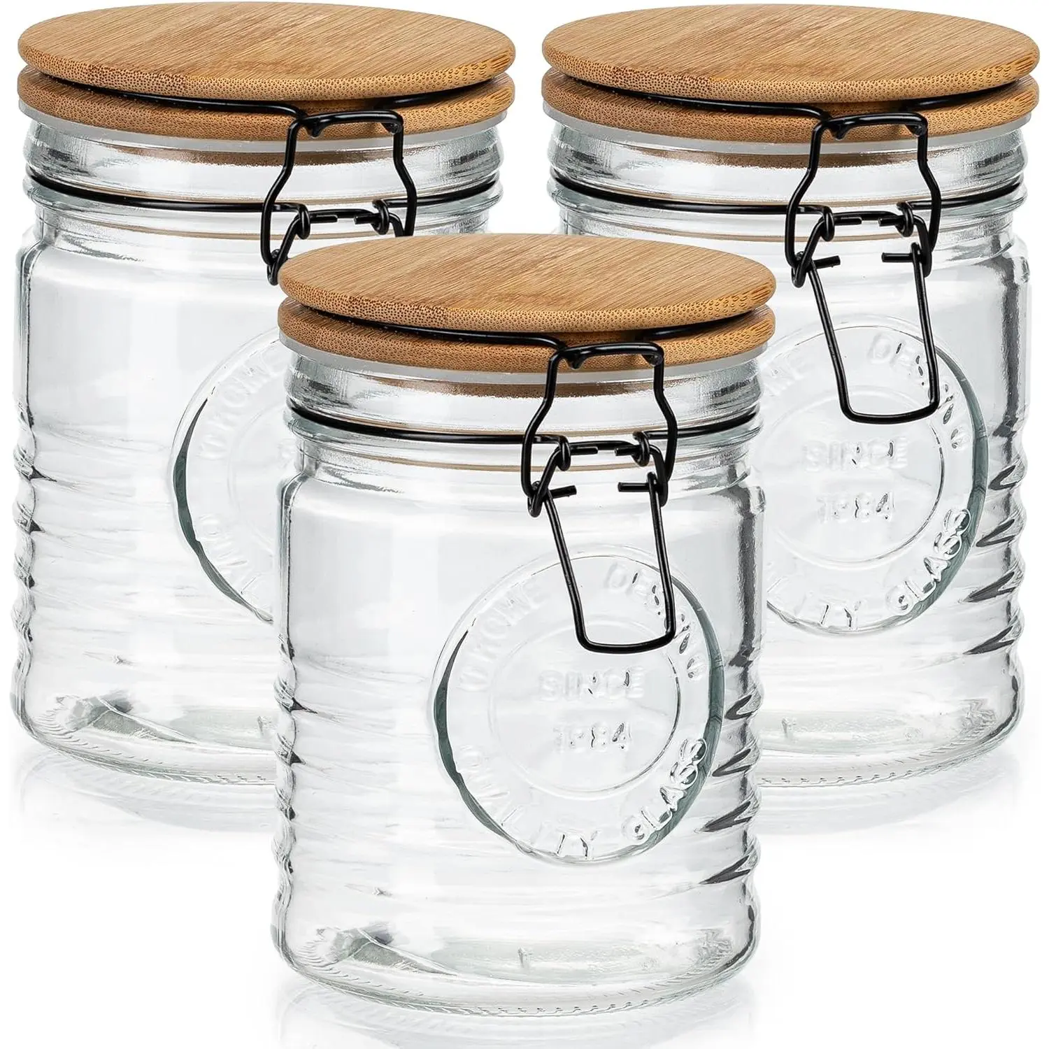 Glass Storage Jars with Airtight Lids - Set of 3 Mason Storage Containers for Cereal, Coffee & Rice - 23 Ounce Pantry Organizing Canister Set
