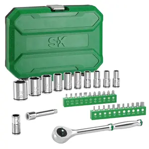 #fathersdaygift SK 1/4" Drive Socket Set with 216-P Quick-Release Ratchet, Socket Bits Set, 35-Pack, SAE, SuperKrome Finish, with Storage Toolbox
