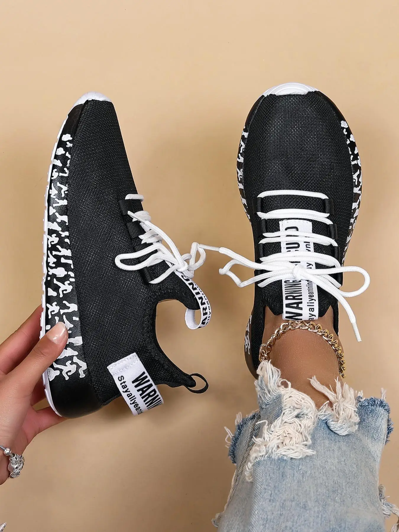 Summer 2024 Sportive Lace Up Low Top Sneakers for Trainer & Runner, Shoes for Women, Fall Casual Trendy Breathable Lightweight Sports Shoes, Letters P