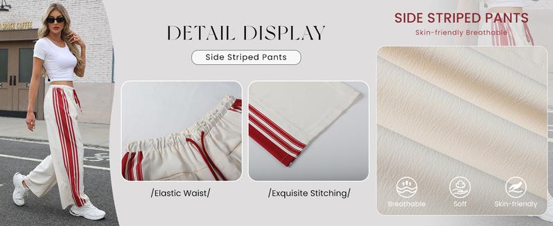 Tanming Womenswear FallFreshness Streetwear Stripe Straight Cut Barrel Leg Parachute Cargo Pants Y2K Elasticated Waistband Soft Wide Leg Pants with Pockets Casual Sweatpants for Women Tanming Womenswear FallFreshness Streetwear Stripe Straight Cut Barrel Leg Parachute Cargo Pants Y2K Elasticated Waistband Soft Wide Leg Pants with Pockets Casual Sweatpants for Women