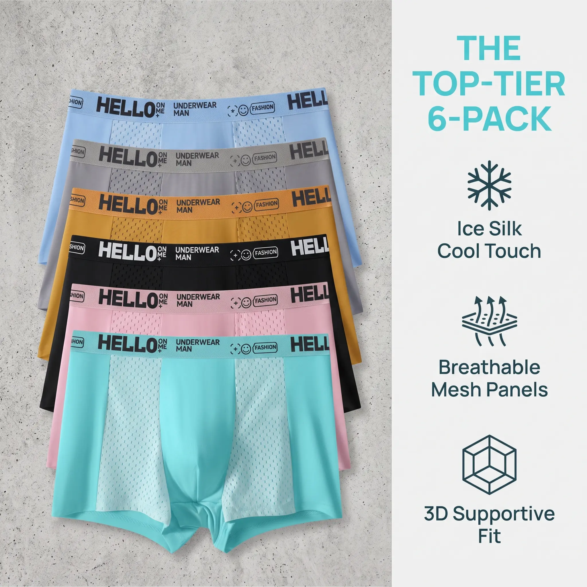 Men's Boxer Briefs 6 Counts Multi Pack in Assorted Colors | Soft Stretch Fabric, Breathable, Comfortable Fit | Soft Men's Underwear for Daily Wear, Summer Underclothes-Breathable Moisture-Wicking Menswear Socks