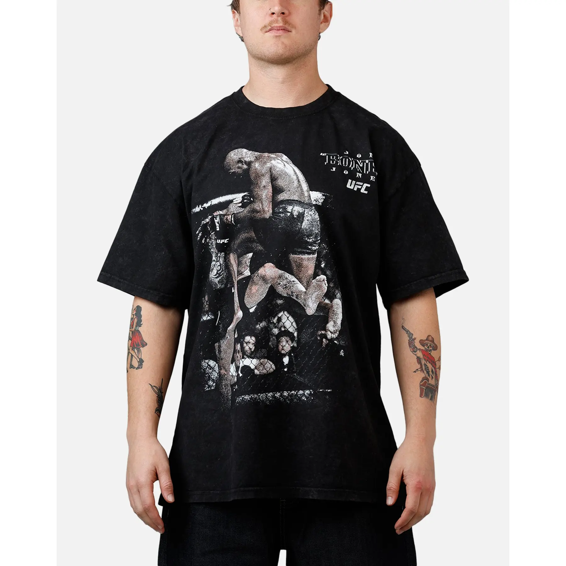 UFC By Culture Kings Jon Jones Action T-Shirt Black Acidwash