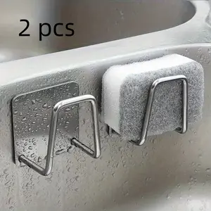 2-Pack Kitchen Sink Sponge Holder and Towel Drying Rack, No-Drill Design, Punch Free Organizer, Universal Use for Kitchen and Bathroom Storage Hooks