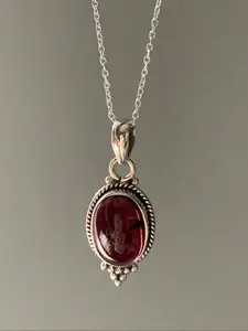 Vintage Bohemian Elegant Relief Embedded Oval Crystal Pendant Necklace, Ethnic Style Unique Women's Daily Wear Jewelry, Statement Necklace, Trendy Necklace