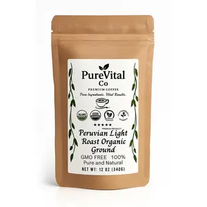 PureVital Co - Natural Coffee Imported From Peru, Organic Light-Roast Coffee, Increases Longevity, Rich in Vitamin B-3 and Vitamin K, USDA Approved & Third Party Tested for Mycotoxins & Pesticides, 340 g Bag, Package May Vary (Pack of 1) Real Coffee