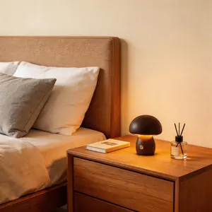 Mushroom Night Light Touch Bedside Lamp LED Decorative Atmosphere Desk Creative Home Wooden Ambiance Light