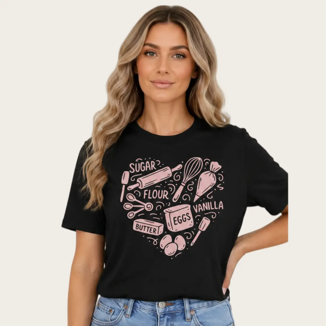 Baking Ingredients Shirt Funny Baking Lover T-Shirt Sugar Flour Eggs Butter Vanilla Tee Cute Baker Gift Kitchen Humor Sh