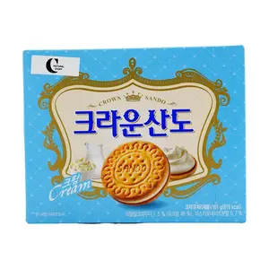 3 Pack CROWN Sando Biscuit Milk Flavor 5.68oz Each - Korean Cream Sandwich Cookie, Crunchy Sweet