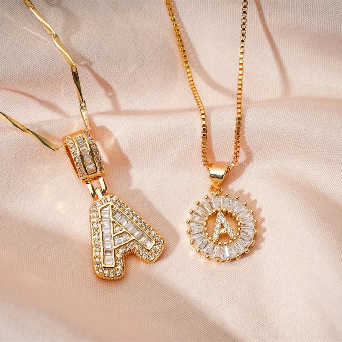 Zircon Stone Initial Letter Pendant Necklace 14K Gold Plated Necklace Set for Women with Adjustable Length, Smooth Design & Versatile Style