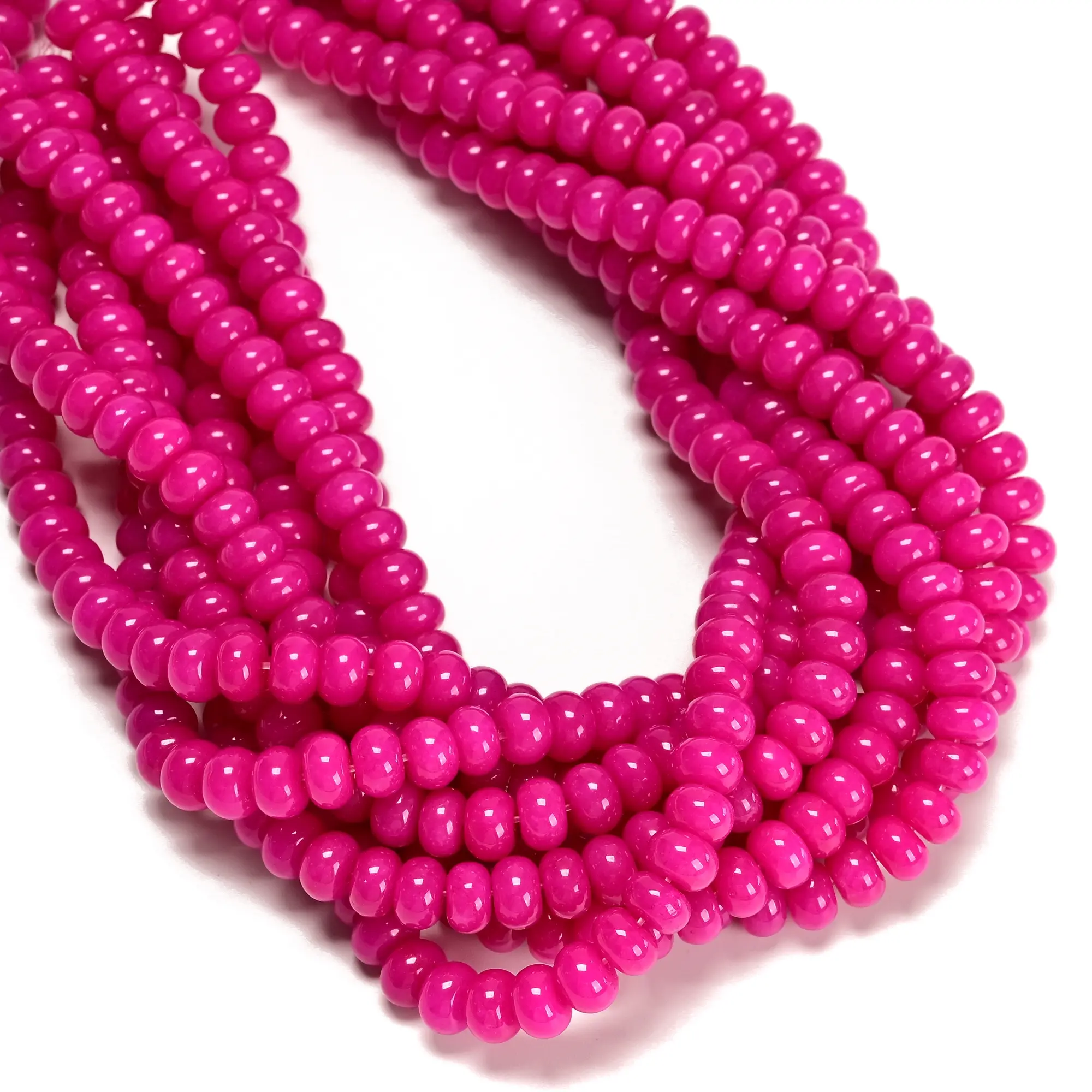 Cloudy Fuchsia Color Dyed Jade Smooth Rondelle Beads Size 5x8mm 15.5" Strand