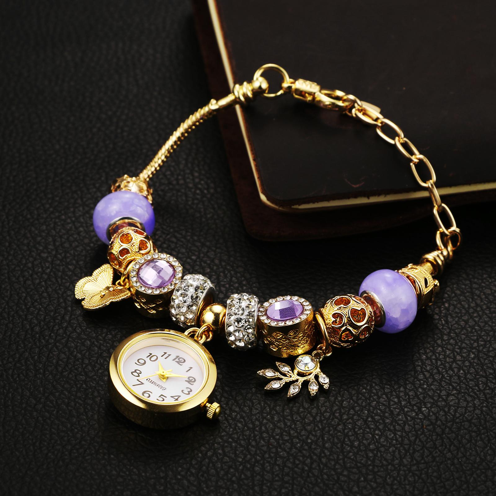 OIDEA Women's Ocean-Themed Analog Quartz Watch - Square Dial, Marine Motifs, Seashell & Starfish Imitation Gem Charms, 2-Tone Gold-Silver Adjustable Stainless Steel Chain Necklace Watch, Summer Style