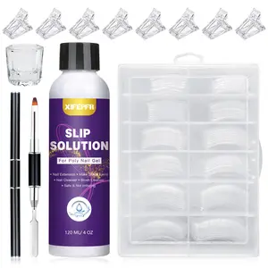 XIFEPFR Poly Gel Slip Solution Kit, 4oz Anti-stick Liquid for Extension Use with 120pcs Dual Forms, Nail Brush, Clips & Cup – Easy for DIY Poly Gel Nail Art, Gifts for Women