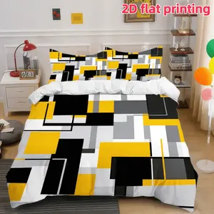 2D Flat 3Pcs Geometric Pattern Duvet Cover - Modern Abstract Bedding (1 + 2 Pillowcases, Unfilled) for Stylish Bedroom Decor, Contemporary Design, Soft Microfiber, Home, Modern Bedding Set