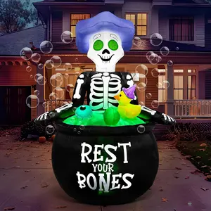 5 FT Tall Halloween Inflatable Outdoor Decoration, Inflatable Skeleton Halloween Decor Outdoor with Bubble Machine, Halloween Blow Ups in Cauldron with LEDs for Halloween Yard Decorations cauldron halloween Valentine's Day Gifts for Kids